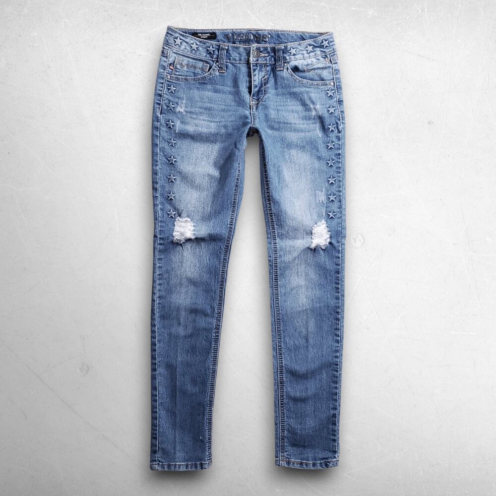 Vigoss Jagger Skinny Jeans Girls 12 Blue Distressed Rare 3D Embossed Stars